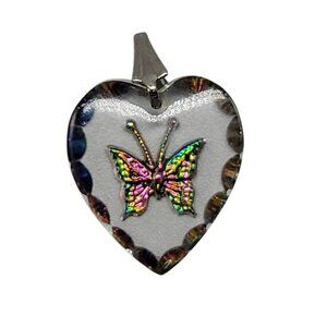 Heart-Shaped Pendant With Colorful Butterfly Design